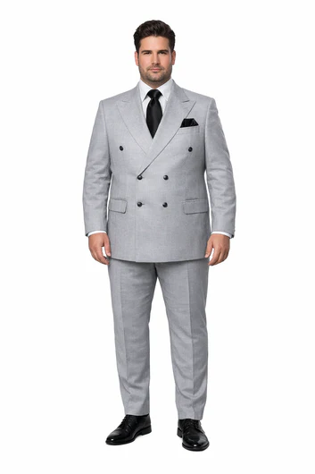 Rossiman Men’s Grey Wool Suit – Classic Fit with Baggy Pleated Wide-Leg Trousers