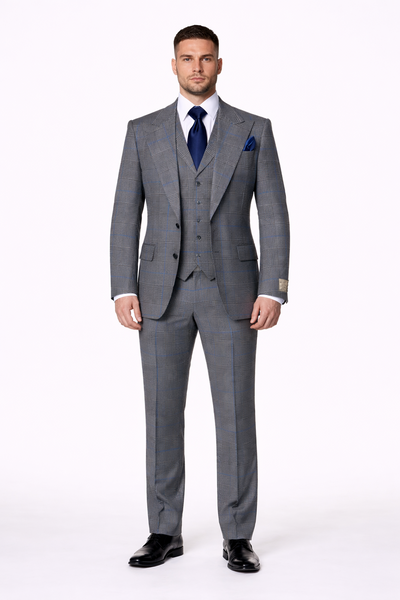 Suits With Baggy Pleated Pants - Wide Leg Pants 100% Wool - Classic Fit Gray Color by Rossiman USA Men's Outlet