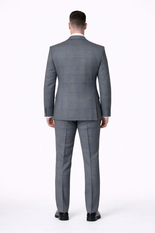 Suits With Baggy Pleated Pants - Wide Leg Pants 100% Wool - Classic Fit Gray Color by Rossiman USA Men's Outlet