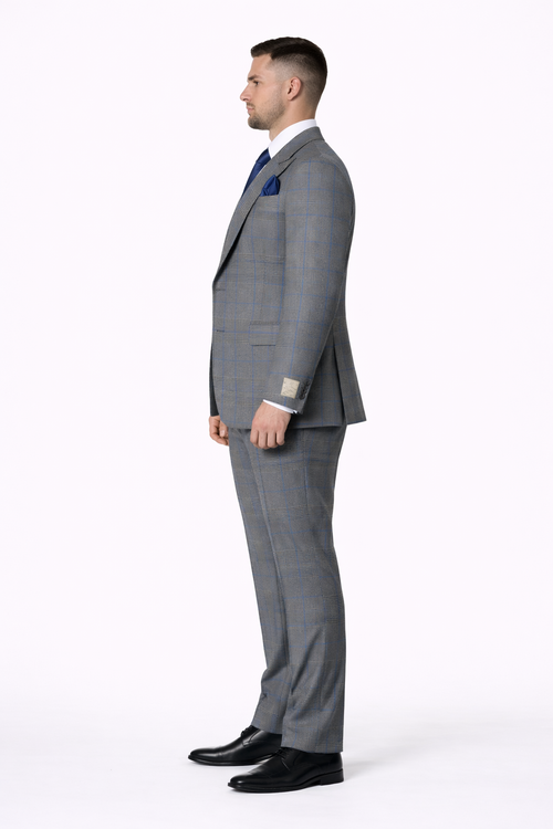 Suits With Baggy Pleated Pants - Wide Leg Pants 100% Wool - Classic Fit Gray Color by Rossiman USA Men's Outlet