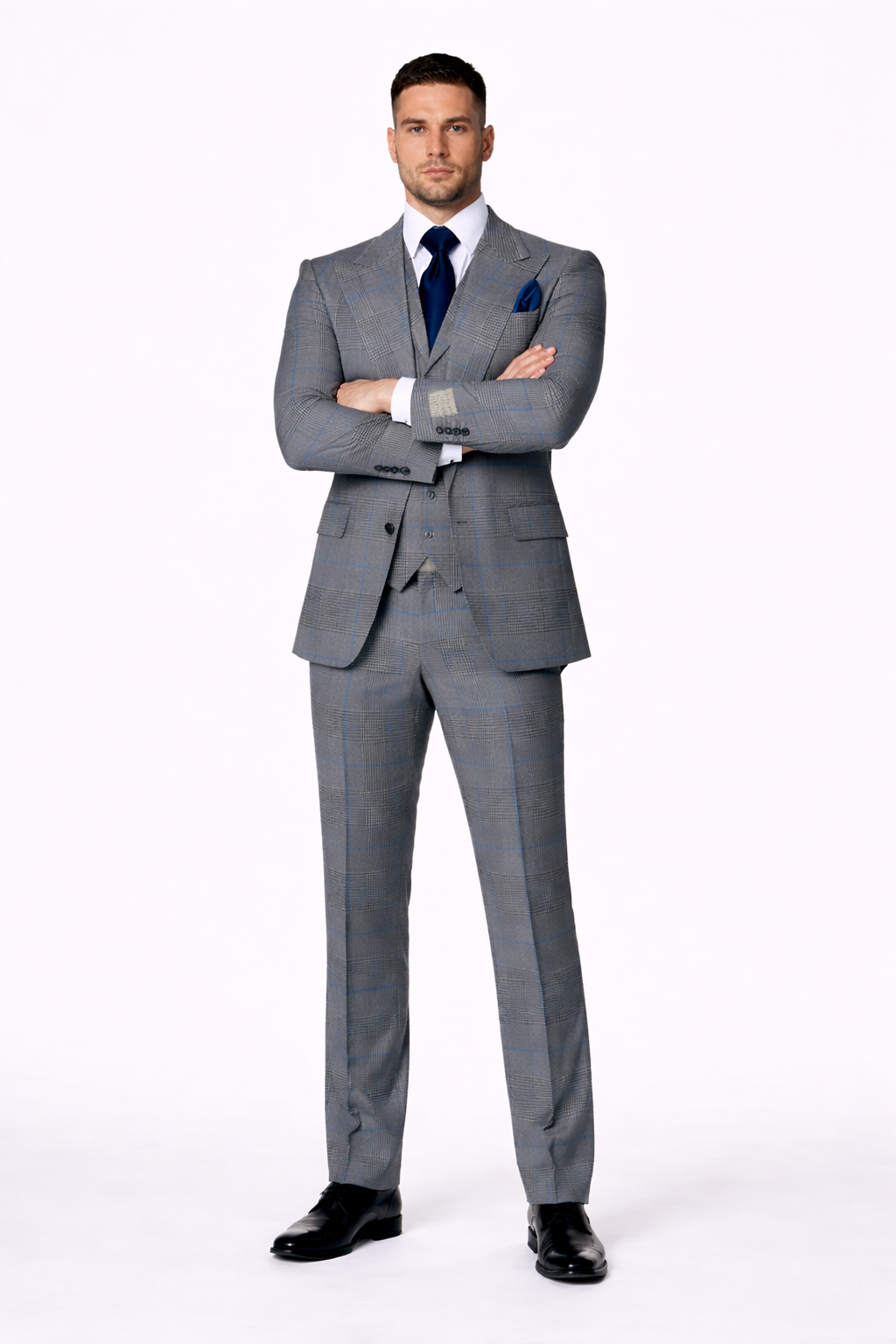 Suits With Baggy Pleated Pants - Wide Leg Pants 100% Wool - Classic Fit Gray Color by Rossiman USA Men's Outlet