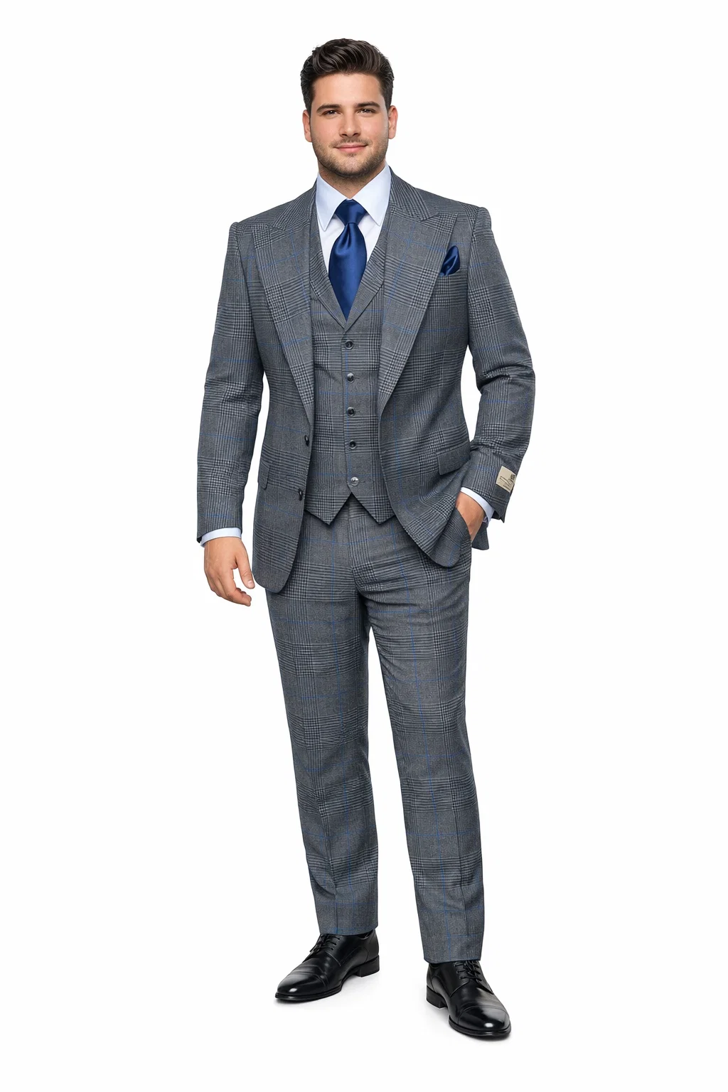 Suits With Baggy Pleated Pants - Wide Leg Pants 100% Wool - Classic Fit Gray Color by Rossiman USA Men's Outlet