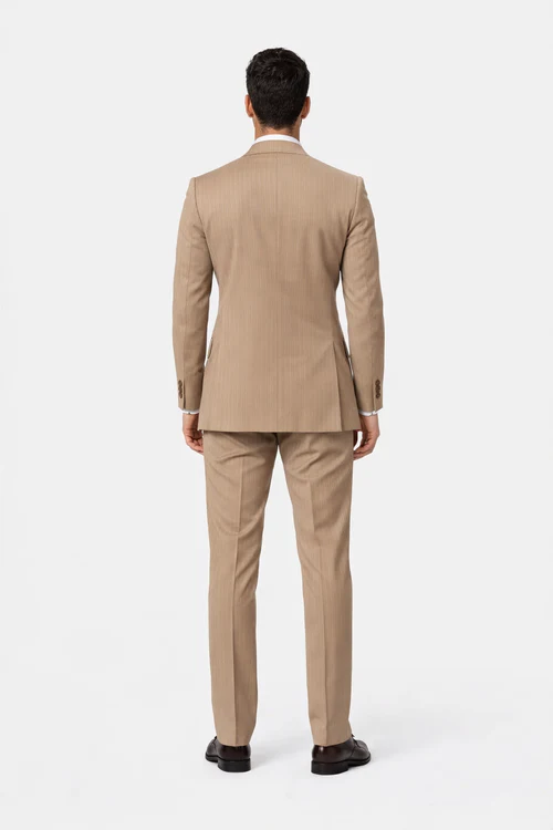 Rossiman Men’s Light Brown Wool Suit – Classic Fit with Baggy Pleated Wide-Leg Trousers
