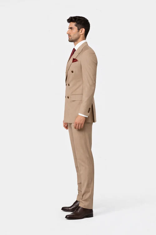 Rossiman Men’s Light Brown Wool Suit – Classic Fit with Baggy Pleated Wide-Leg Trousers