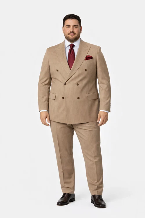 Rossiman Men’s Light Brown Wool Suit – Classic Fit with Baggy Pleated Wide-Leg Trousers