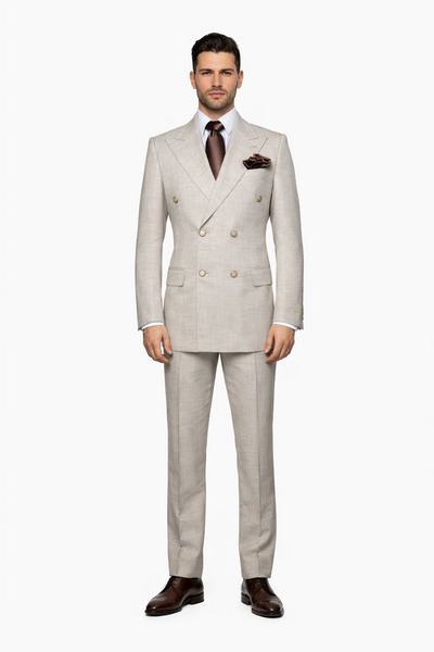 Suits With Baggy Pleated Pants - Wide Leg Pants 100% Wool - Classic Fit in Light Brown Color by Rossiman USA Men's Outlet