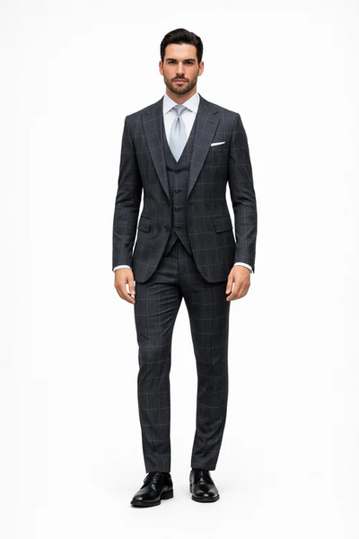 Suits With Baggy Pleated Pants - Wide Leg Pants 100% Wool - Classic Fit in Navy by Rossiman at USA Men's Outlet