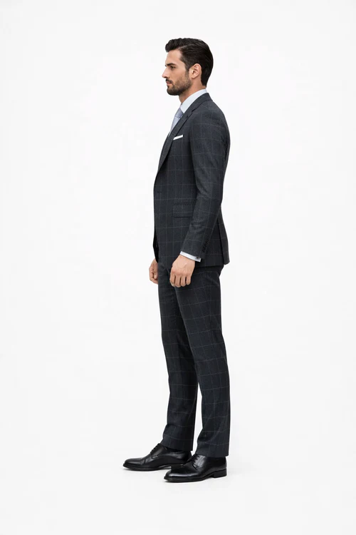 Suits With Baggy Pleated Pants - Wide Leg Pants 100% Wool - Classic Fit in Navy by Rossiman at USA Men's Outlet