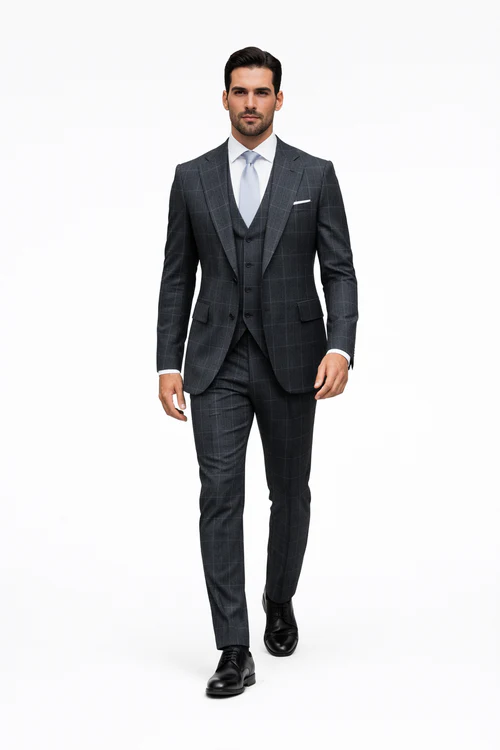 Suits With Baggy Pleated Pants - Wide Leg Pants 100% Wool - Classic Fit in Navy by Rossiman at USA Men's Outlet