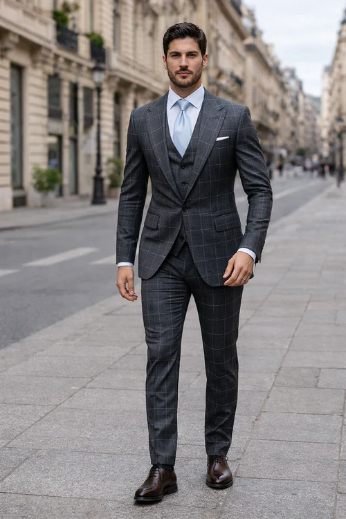Suits With Baggy Pleated Pants - Wide Leg Pants 100% Wool - Classic Fit in Navy by Rossiman at USA Men's Outlet