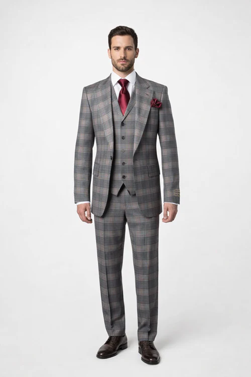 Suits With Baggy Pleated Pants - Wide Leg Pants 100% Wool - Classic Fit Single Breast Lapel Vest by Rossiman - USA Men's Outlet