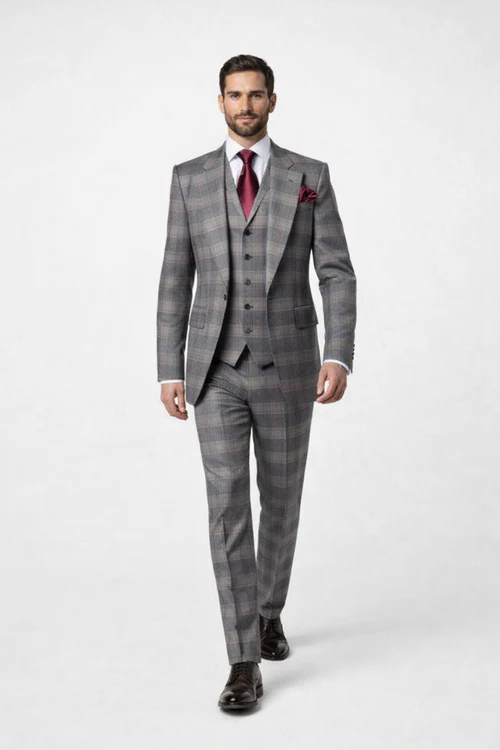 Suits With Baggy Pleated Pants - Wide Leg Pants 100% Wool - Classic Fit Single Breast Lapel Vest by Rossiman - USA Men's Outlet