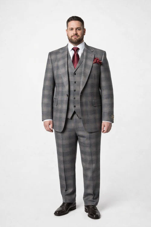 Suits With Baggy Pleated Pants - Wide Leg Pants 100% Wool - Classic Fit Single Breast Lapel Vest by Rossiman - USA Men's Outlet
