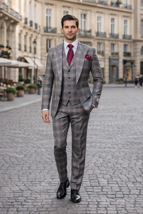 Suits With Baggy Pleated Pants - Wide Leg Pants 100% Wool - Classic Fit Single Breast Lapel Vest by Rossiman - USA Men's Outlet