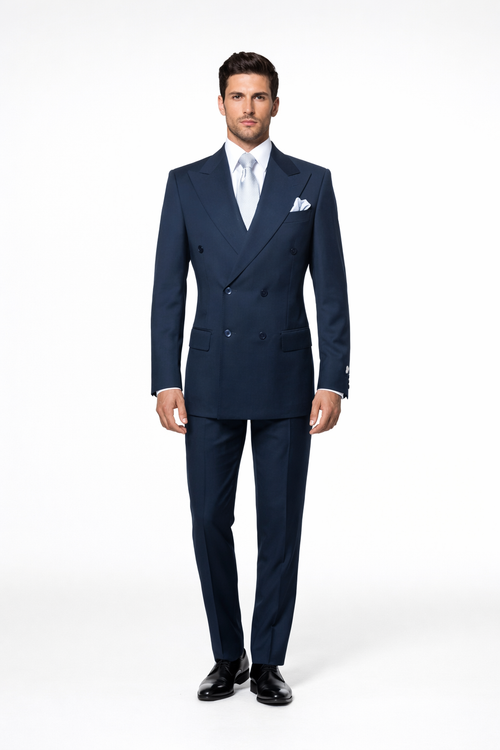 Rossiman Men’s Navy Wool Suit – Classic Fit with Baggy Pleated Wide-Leg Trousers