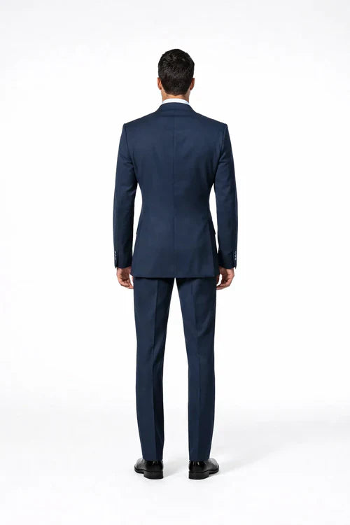 Suits With Baggy Pleated Pants - Wide Leg Pants 100% Wool - Classic Fit in Navy Color by Rossiman USA Men's Outlet
