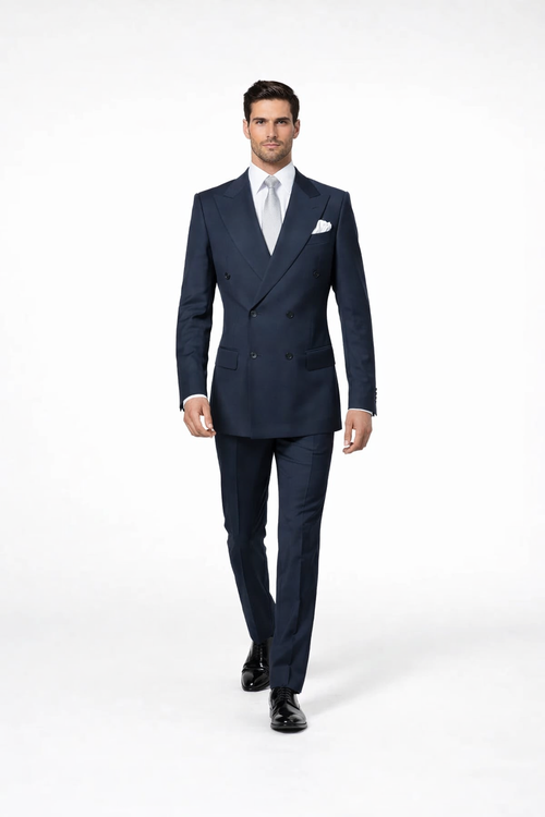 Suits With Baggy Pleated Pants - Wide Leg Pants 100% Wool - Classic Fit in Navy Color by Rossiman USA Men's Outlet