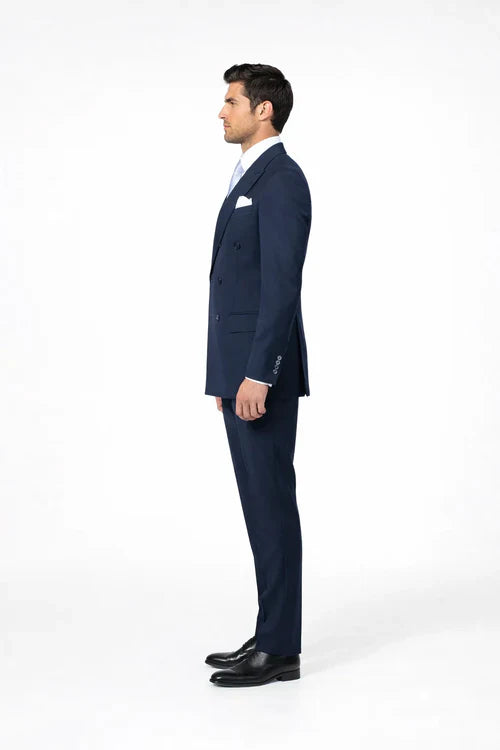 Rossiman Men’s Navy Wool Suit – Classic Fit with Baggy Pleated Wide-Leg Trousers