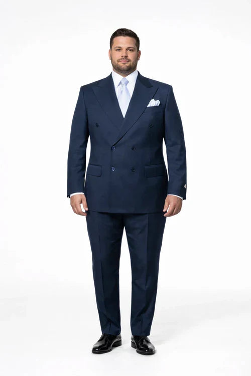 Suits With Baggy Pleated Pants - Wide Leg Pants 100% Wool - Classic Fit in Navy Color by Rossiman USA Men's Outlet