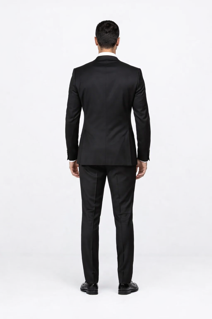 Suits With Baggy Pleated Pants - Wide Leg Pants 100% Wool - Classic Fit in Black Color by Rossiman USA Men's Outlet