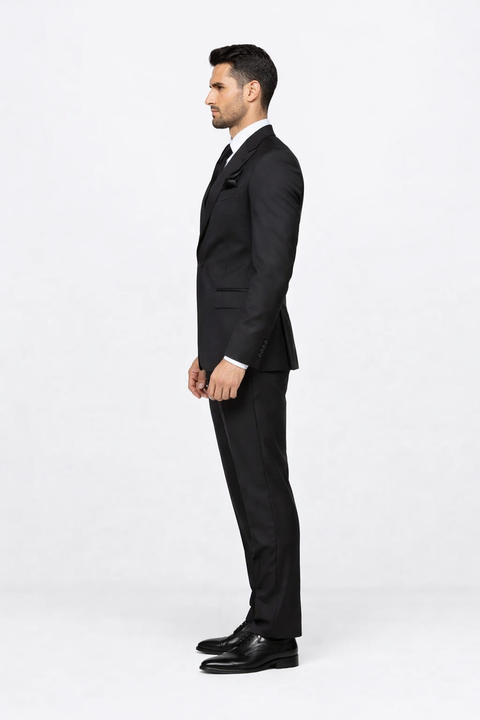 Suits With Baggy Pleated Pants - Wide Leg Pants 100% Wool - Classic Fit in Black Color by Rossiman USA Men's Outlet