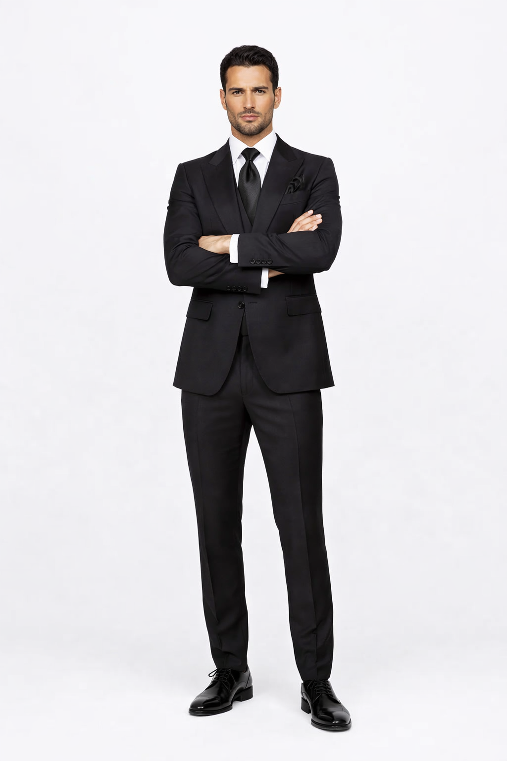 Suits With Baggy Pleated Pants - Wide Leg Pants 100% Wool - Classic Fit in Black Color by Rossiman USA Men's Outlet