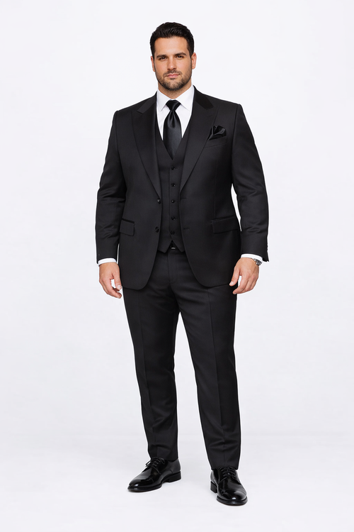 Suits With Baggy Pleated Pants - Wide Leg Pants 100% Wool - Classic Fit in Black Color by Rossiman USA Men's Outlet
