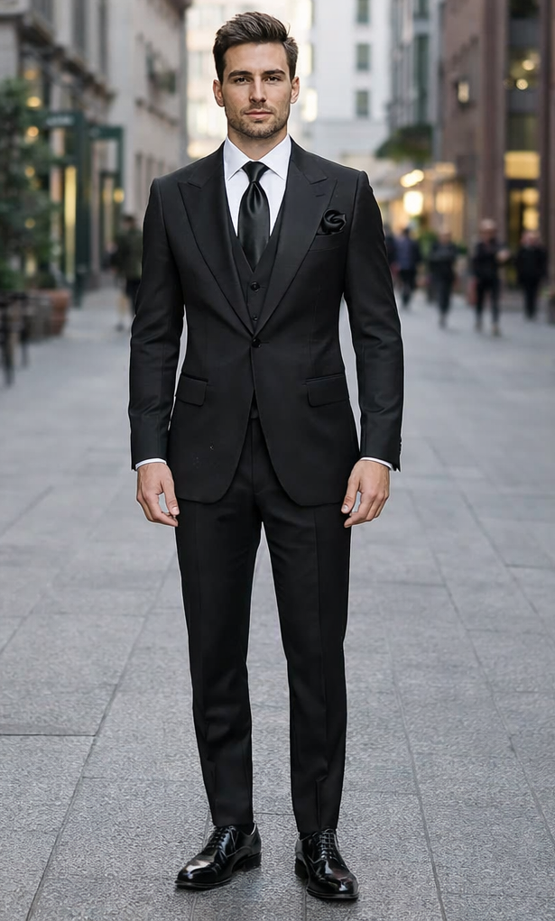 Suits With Baggy Pleated Pants - Wide Leg Pants 100% Wool - Classic Fit in Black Color by Rossiman USA Men's Outlet