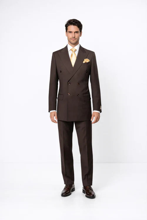 Rossiman Men’s Brown Wool Suit – Classic Fit with Baggy Pleated Wide-Leg Trousers