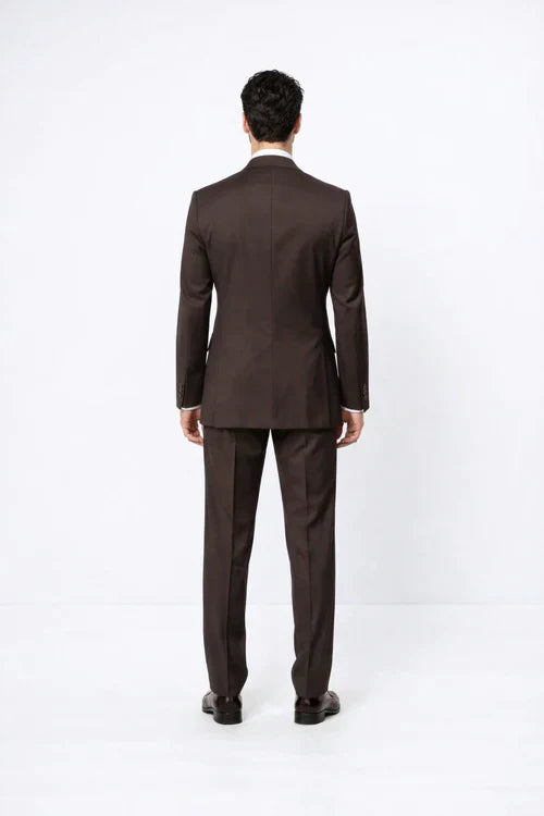 Suits With Baggy Pleated Pants - Wide Leg Pants 100% Wool - Classic Fit in Brown Color by Rossiman USA Men's Outlet