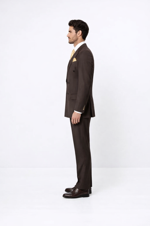 Suits With Baggy Pleated Pants - Wide Leg Pants 100% Wool - Classic Fit in Brown Color by Rossiman USA Men's Outlet