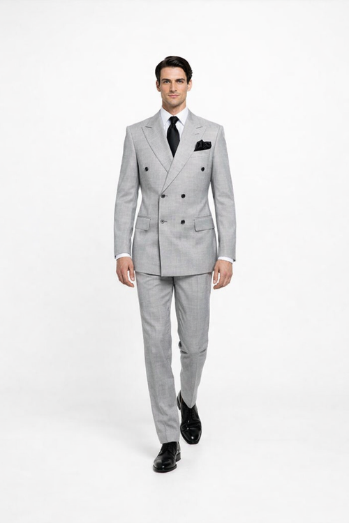 Suits With Baggy Pleated Pants - Wide Leg Pants 100% Wool - Classic Fit in Grey Color by Rossiman USA Men's Outlet