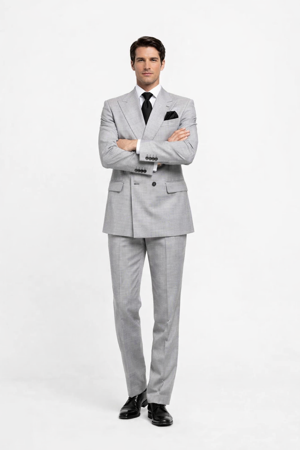Suits With Baggy Pleated Pants - Wide Leg Pants 100% Wool - Classic Fit in Grey Color by Rossiman USA Men's Outlet