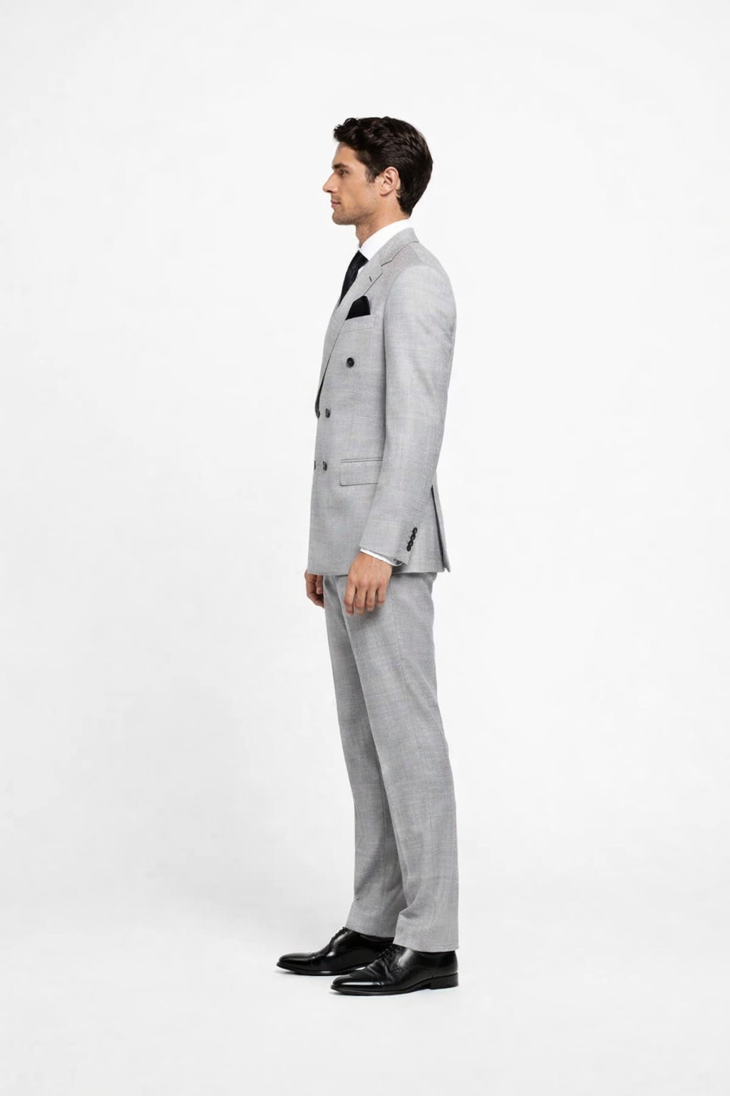 Suits With Baggy Pleated Pants - Wide Leg Pants 100% Wool - Classic Fit in Grey Color by Rossiman USA Men's Outlet