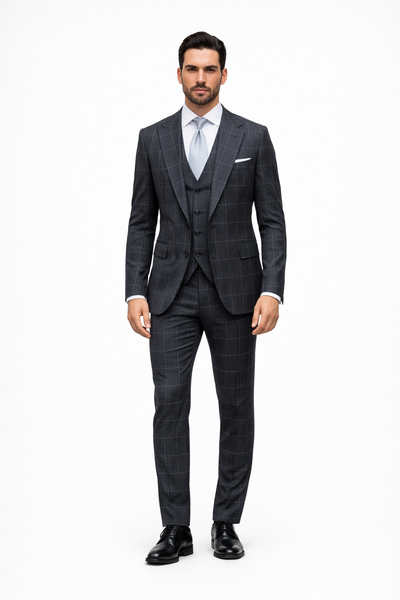 Suits With Baggy Pleated Pants - Wide Leg Pants 100% Wool - Classic Fit in Navy by Rossiman