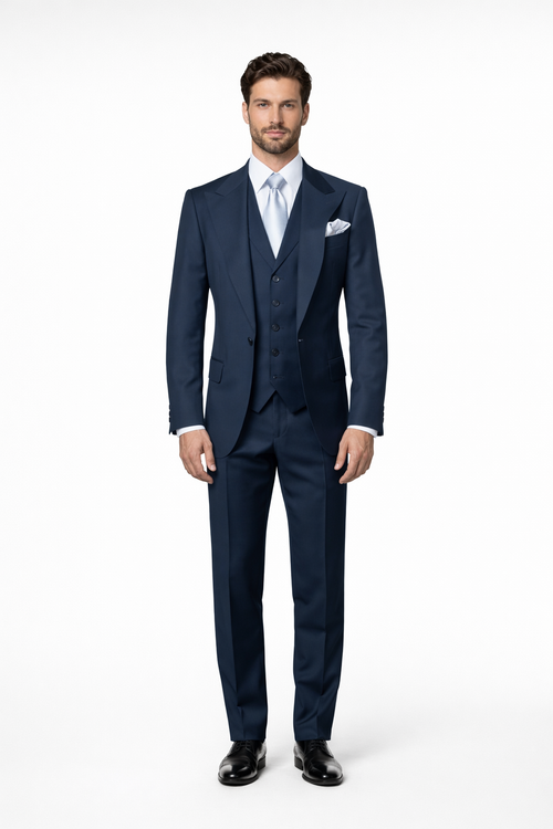 Suits With Baggy Pleated Pants - Wide Leg Pants 100% Wool - Classic Fit in Navy Single Breast Lapel by Rossiman
