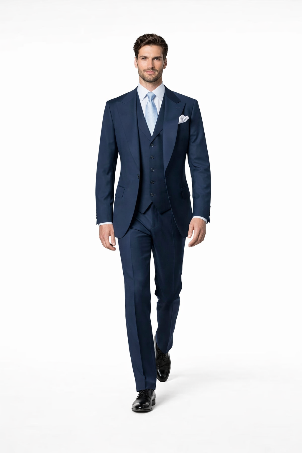 Suits With Baggy Pleated Pants - Wide Leg Pants 100% Wool - Classic Fit in Navy Single Breast Lapel by Rossiman