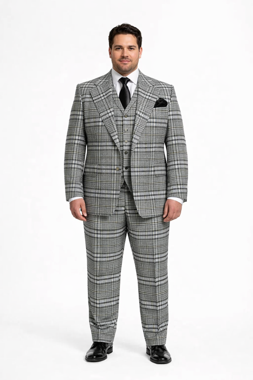 Suits With Baggy Pleated Pants - Wide Leg Pants 100% Wool - Classic Fit in One Button 3 Piece Suit by Rossiman