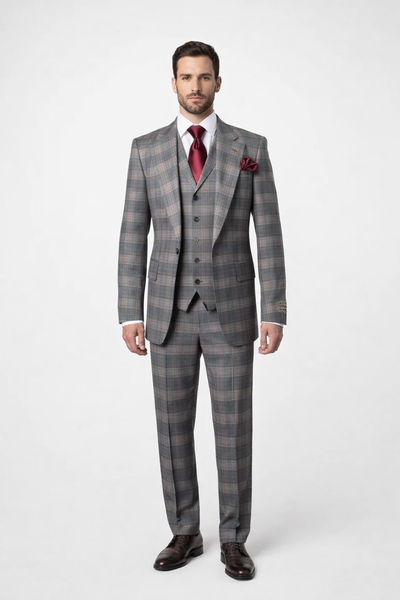 Suits With Baggy Pleated Pants - Wide Leg Pants 100% Wool - Classic Fit Single Breast Lapel Vest by Rossiman