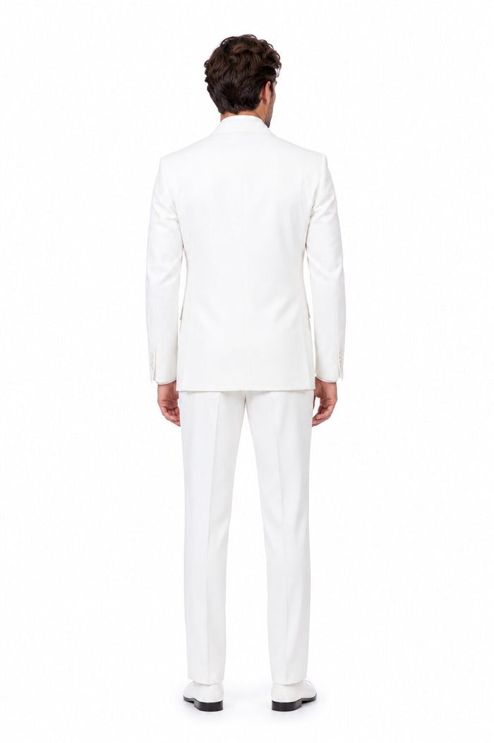 Tiglio Italian Suit - Real Wool Fabric Super 150's San Giovesse off White, Wide Leg Suit & Vest super 150 wool in Color Off White