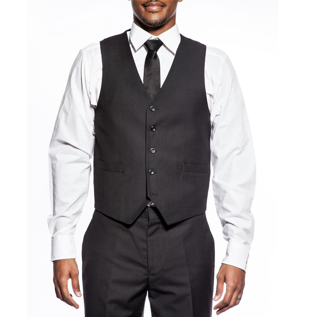 Slim Fit 3 Piece Stretch Fabric Suit in Black by Vinci