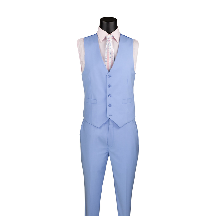 Light Blue 3-Piece Slim Fit Suit with Vest