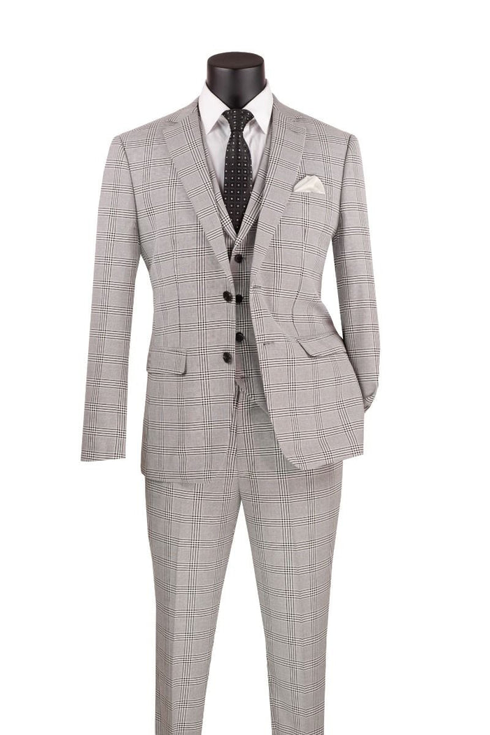 Vinci Men's 2-Piece Double Breasted Glen Plaid Suit