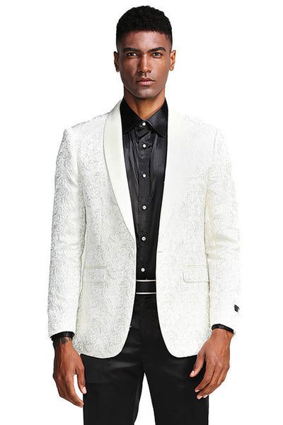 Men's Ivory Paisley Tuxedo Jacket for Weddings & Prom