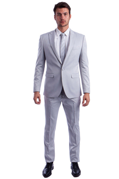 Men's Slim Grey Suit with Peak Lapel by Tazio Suits