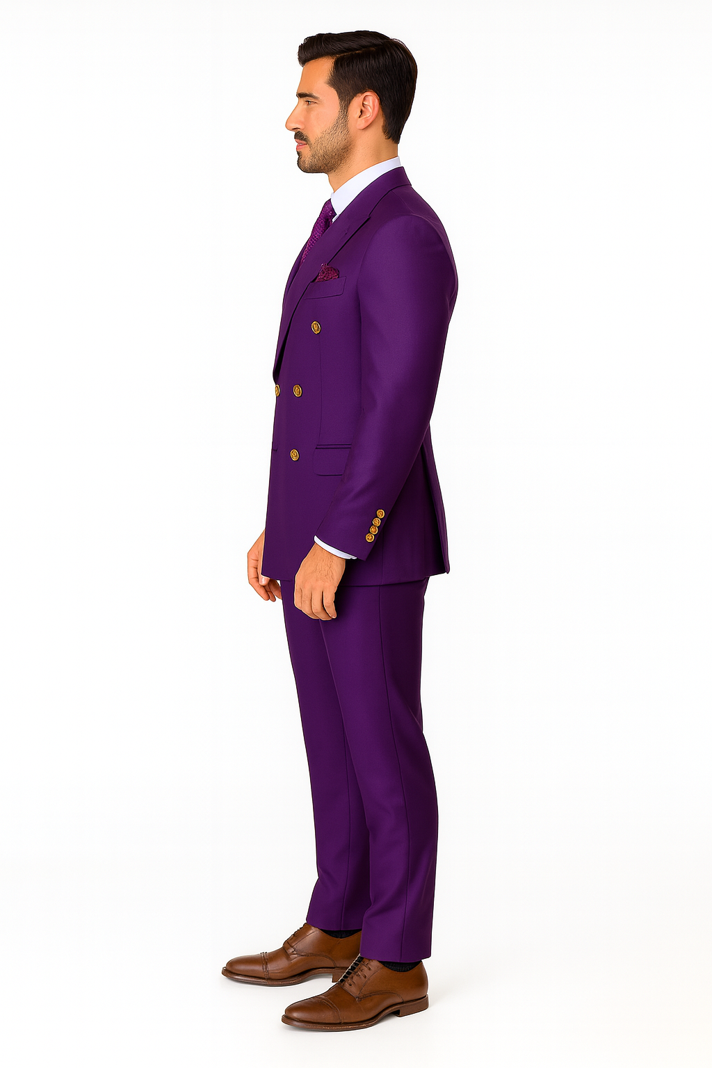 Mens Double Breasted Wool Suit Purple by Alberto Nardoni