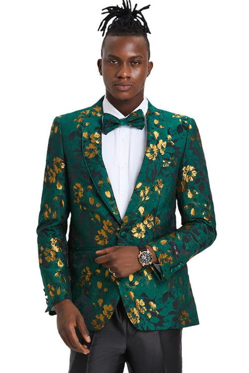 Tailors 

Tazio Tailors Men's Slim Fit Paisley Foiled Blazer - Hunter Green & Gold for Prom & Weddings - Elegant Mensattire