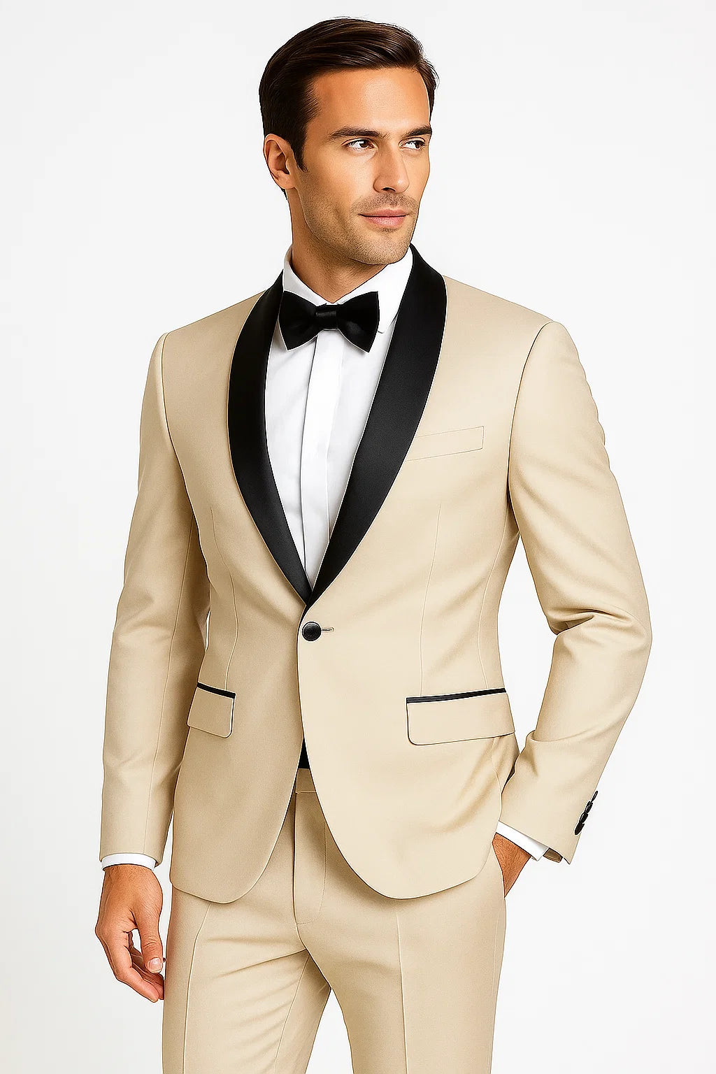 Tan Wedding Tuxedo - Groom Traditional Suit in Beige Color