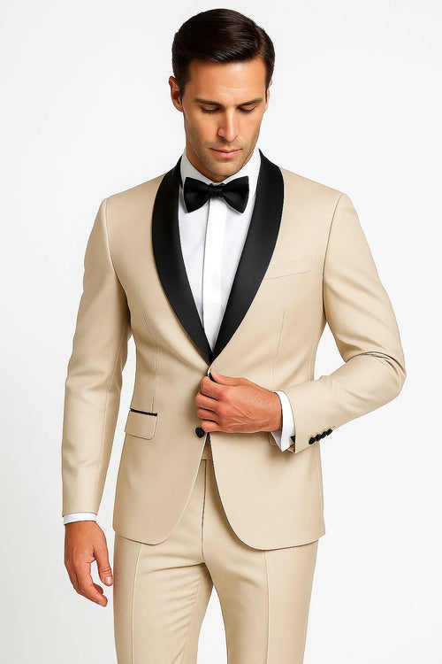 Tan Wedding Tuxedo - Groom Traditional Suit in Beige Color