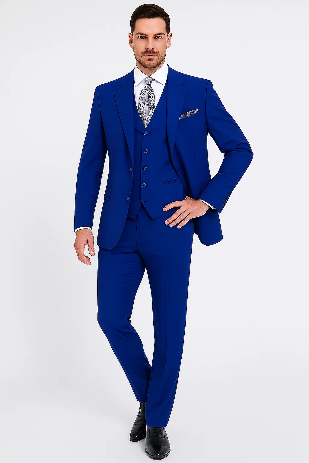 "Royal Elegance for Prom and Wedding: Apollo King Men's 3-Button Vested Suit in Majestic Blue"